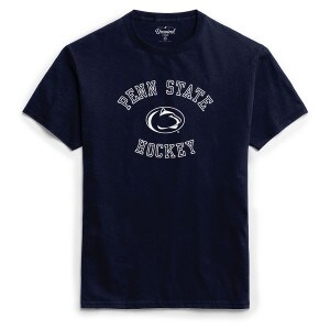 navy short sleeve t-shirt with Penn State Hockey arched above & below Athletic Logo
